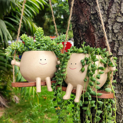 Swing Face Planter Pot Cute Smiling Face Resin Flower Pot Swing Succulent Flower Planter Wall Hanging Flower Pot Garden Supplies